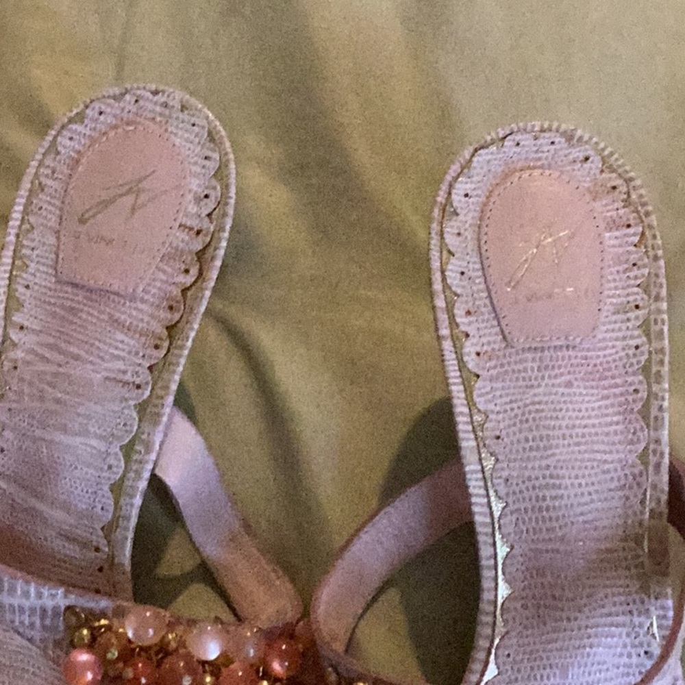 J Vincent Vintage Blush Sandals w/ Bead & Chain Embellishments - Picture 4 of 8